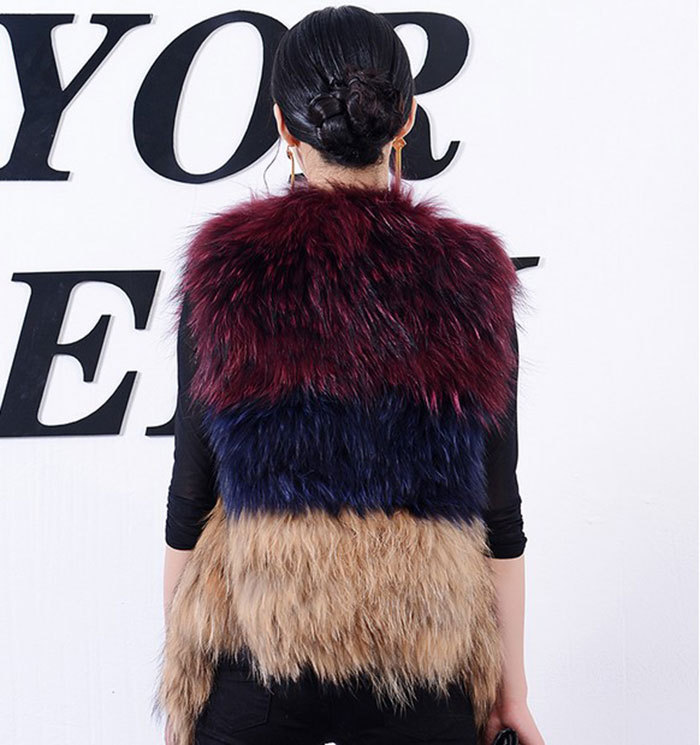 Good Warm Temperament Real Fox Fur Vests Women Overcoat - Red Blue