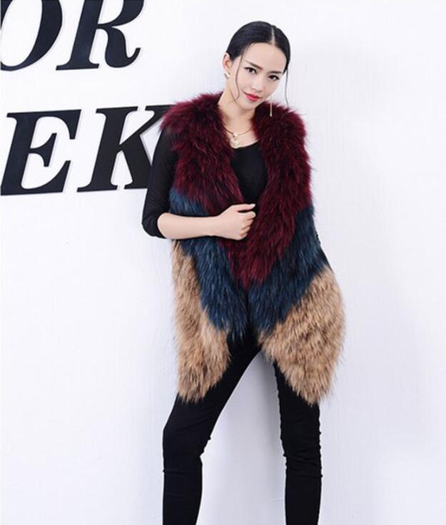 Good Warm Temperament Real Fox Fur Vests Women Overcoat - Red Green