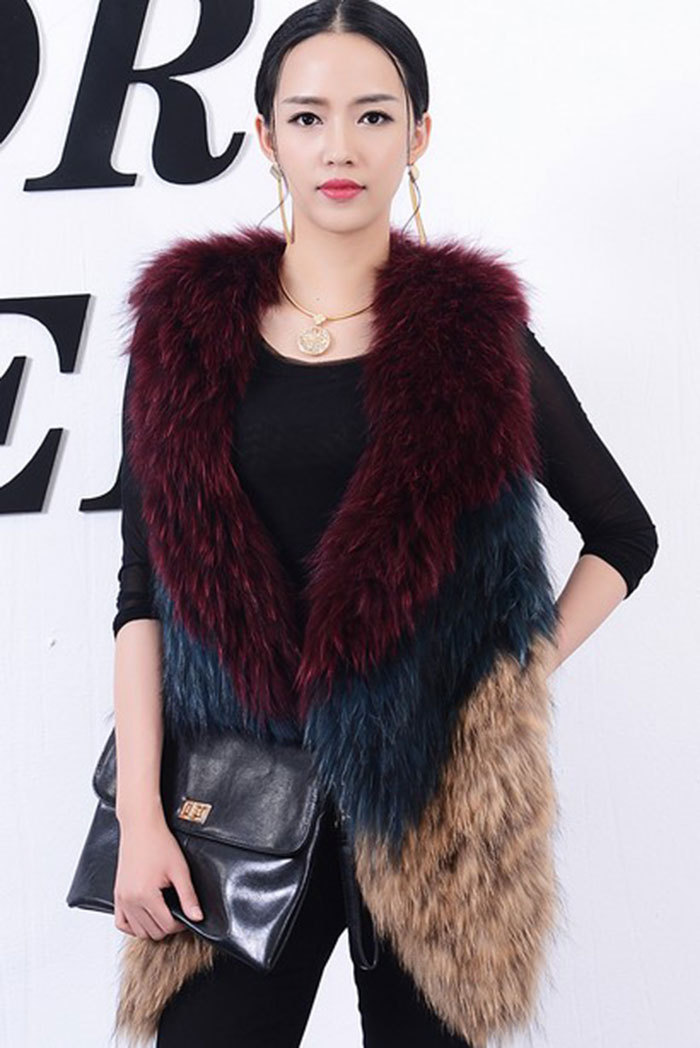 Good Warm Temperament Real Fox Fur Vests Women Overcoat - Red Green