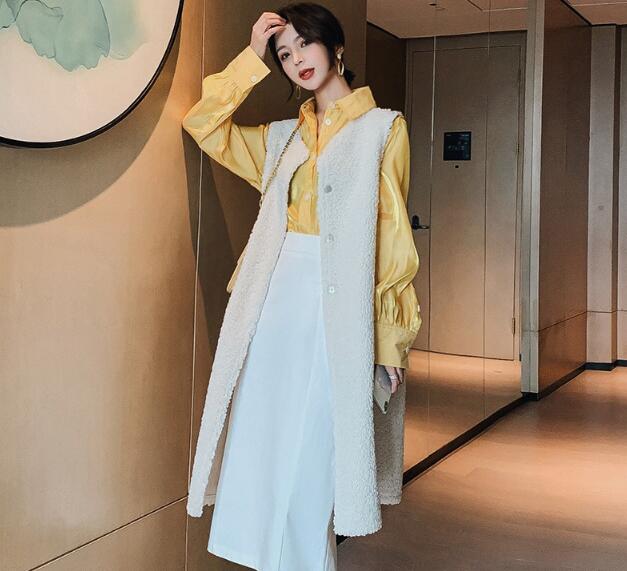 High Quality Winter Long Faux Lamb Fur Vest Fashion Women Overcoat - Beige