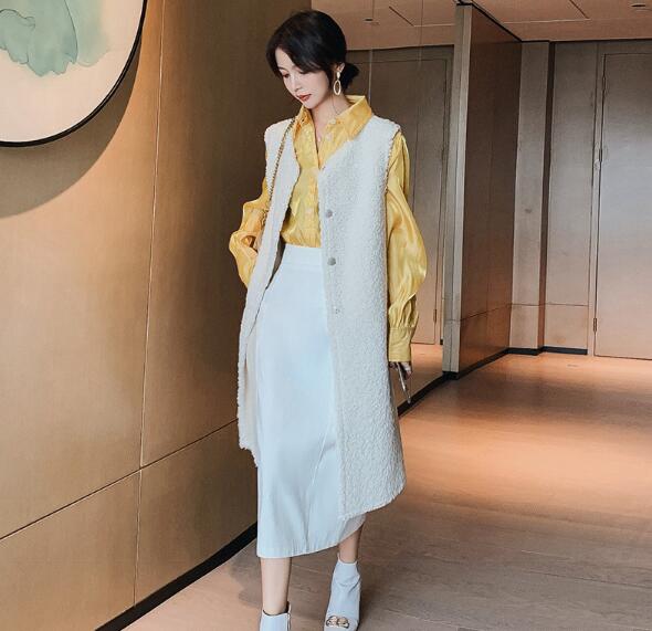 High Quality Winter Long Faux Lamb Fur Vest Fashion Women Overcoat - Beige