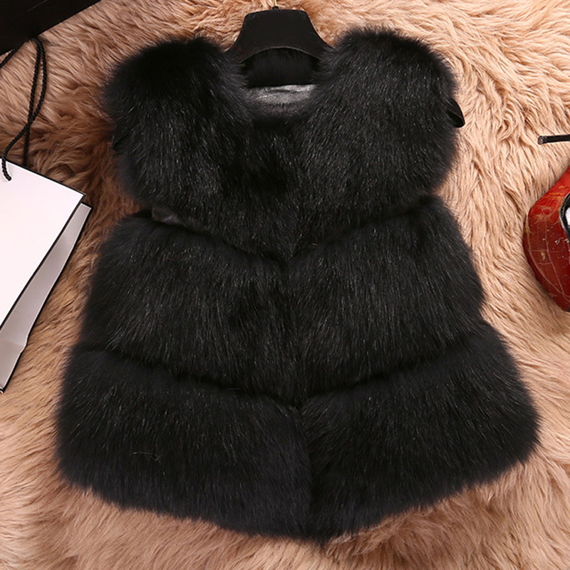 Inexpensive Classic Faux Fox Fur Vest Fashion Women Overcoat - Black