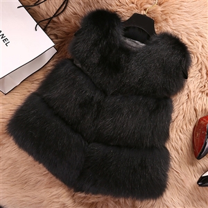 Inexpensive Classic Faux Fox Fur Vest Fashion Women Overcoat - Black