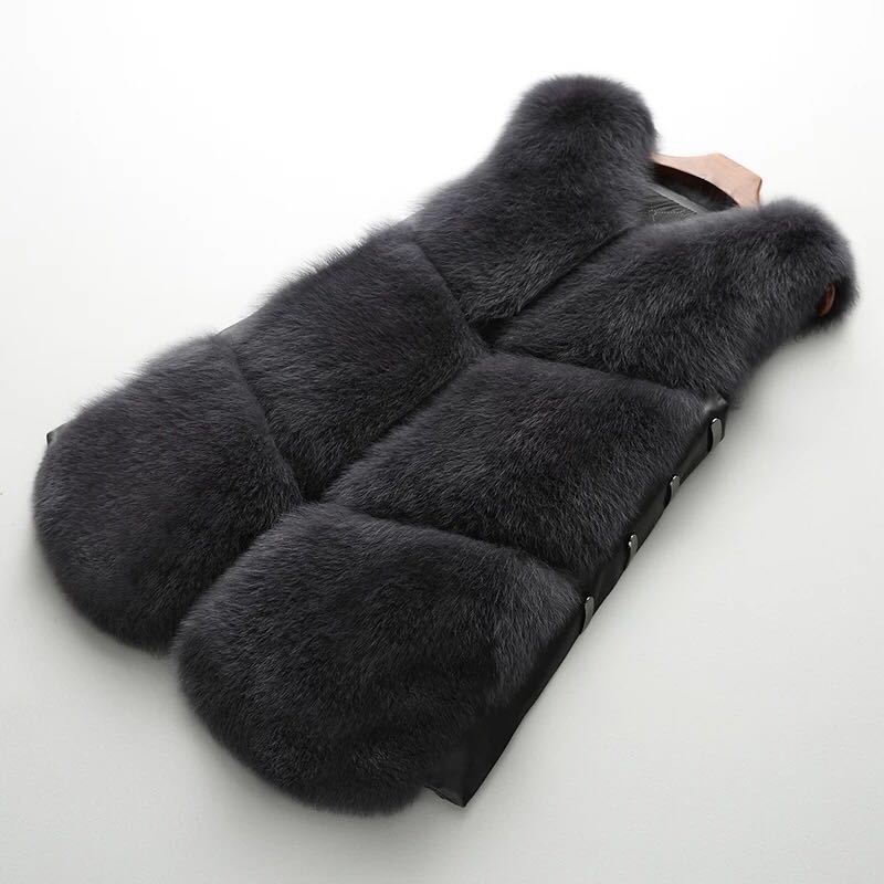 Luxury Popular Super Real Fox Fur Vest Fashion Women Overcoat - Black