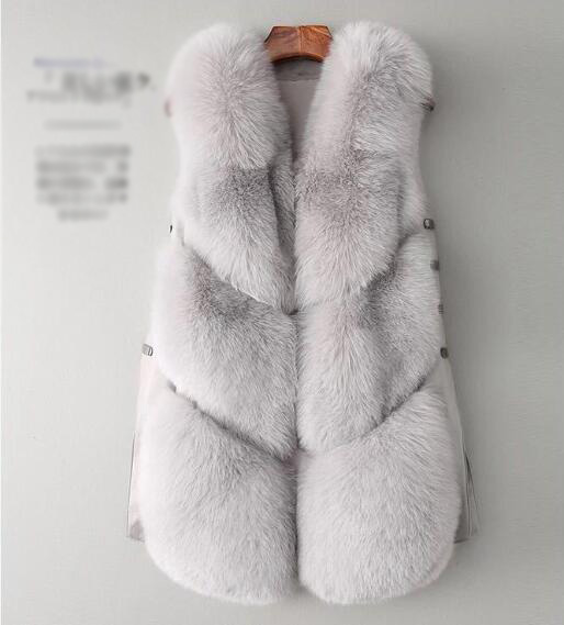 Luxury Popular Super Real Fox Fur Vest Fashion Women Overcoat - Grey