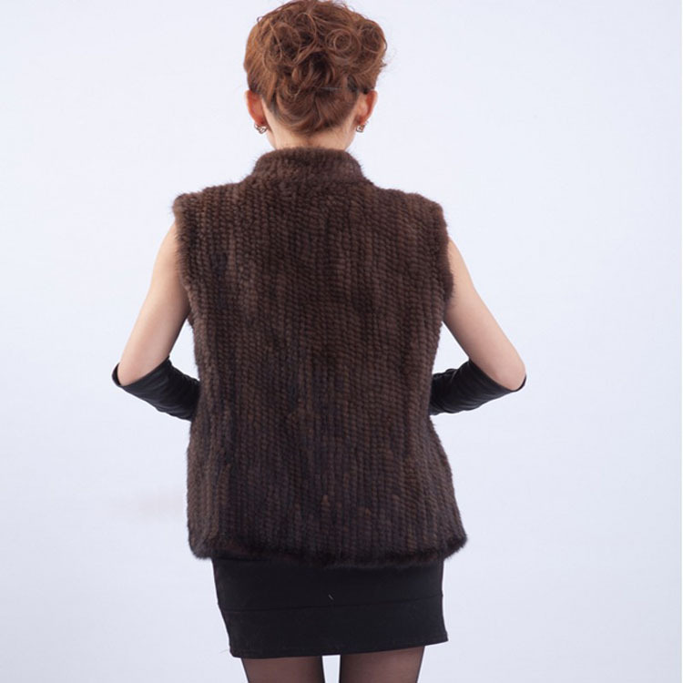 Luxury Winter Elegant Real Mink Fur Vest Fashion Women Overcoat - Coffee