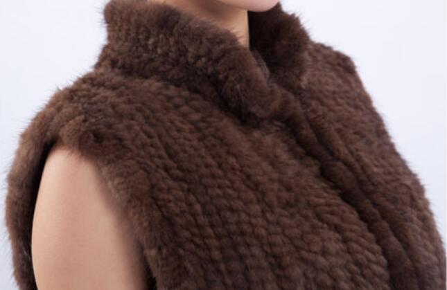Luxury Winter Elegant Real Mink Fur Vest Fashion Women Overcoat - Coffee