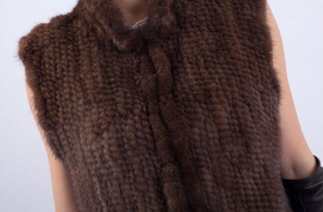 Luxury Winter Elegant Real Mink Fur Vest Fashion Women Overcoat - Coffee