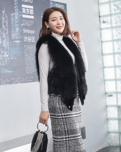 Luxury Winter Super Real Fox Fur Vests Fashion Women Overcoat - Black