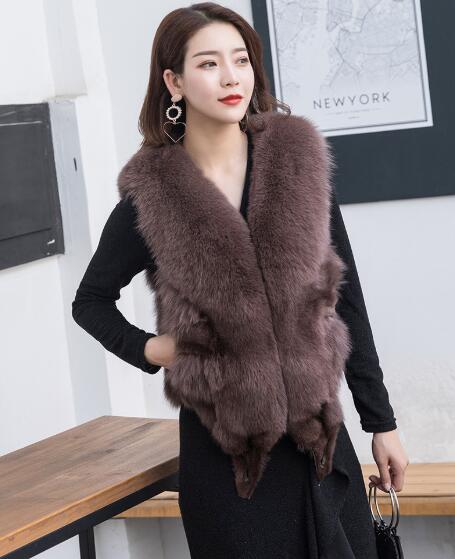 Luxury Winter Super Real Fox Fur Vests Fashion Women Overcoat - Coffee