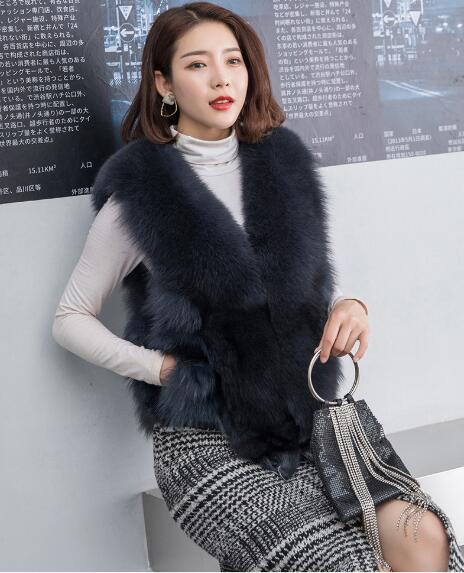 Luxury Winter Super Real Fox Fur Vests Fashion Women Overcoat - Gray 01