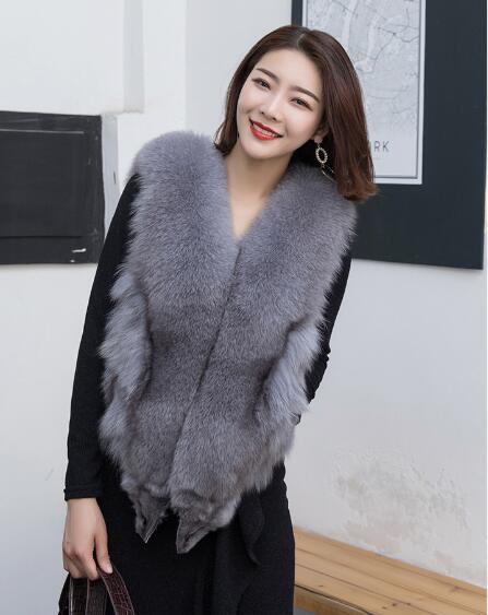 Luxury Winter Super Real Fox Fur Vests Fashion Women Overcoat - Gray