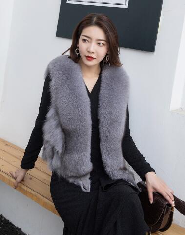 Luxury Winter Super Real Fox Fur Vests Fashion Women Overcoat - Gray