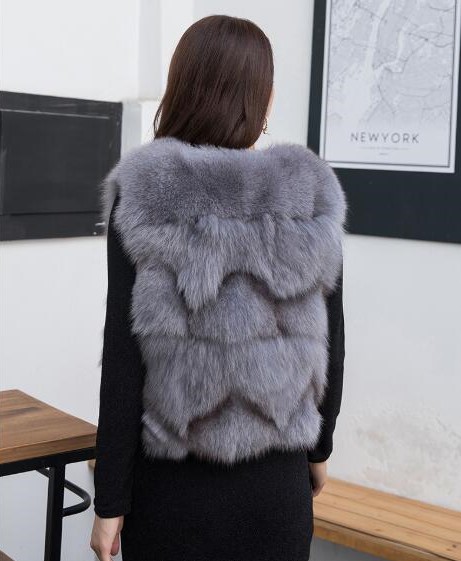 Luxury Winter Super Real Fox Fur Vests Fashion Women Overcoat - Gray