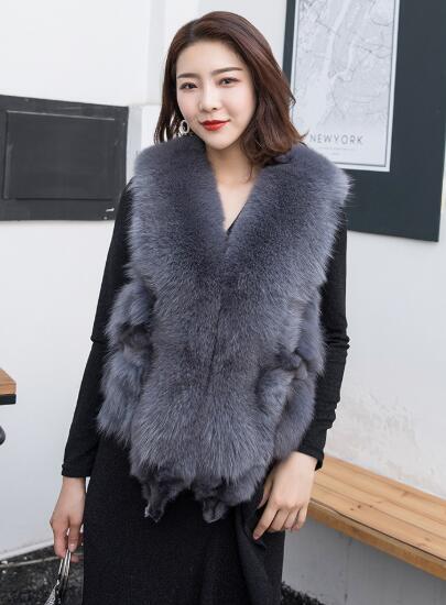 Luxury Winter Super Real Fox Fur Vests Fashion Women Overcoat - Grey