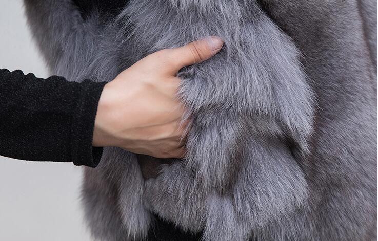 Luxury Winter Super Real Fox Fur Vests Fashion Women Overcoat - Gray