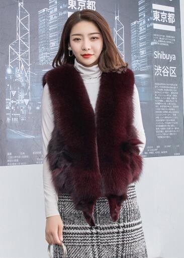Luxury Winter Super Real Fox Fur Vests Fashion Women Overcoat - Red