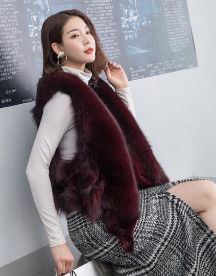 Luxury Winter Super Real Fox Fur Vests Fashion Women Overcoat - Red