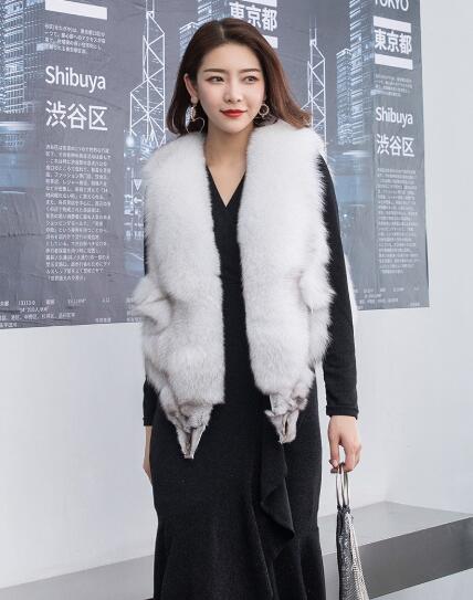 Luxury Winter Super Real Fox Fur Vest Fashion Women Overcoat - White
