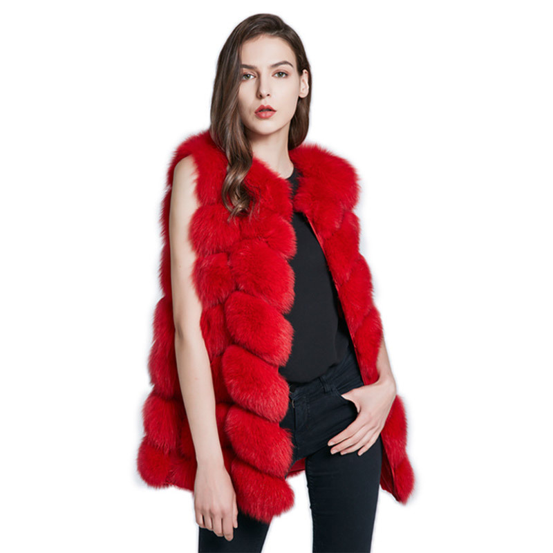 Luxury Winter Super Real Fox Fur Vest Women Overcoat - Red