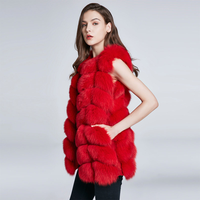 Luxury Winter Super Real Fox Fur Vest Women Overcoat - Red
