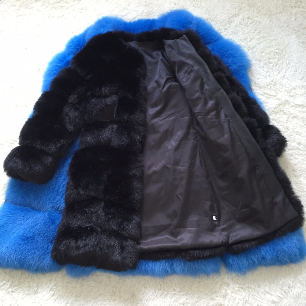Nine Points Sleeve Warm Faux Fox Fur Overcoat Fashion Women Coat - Black