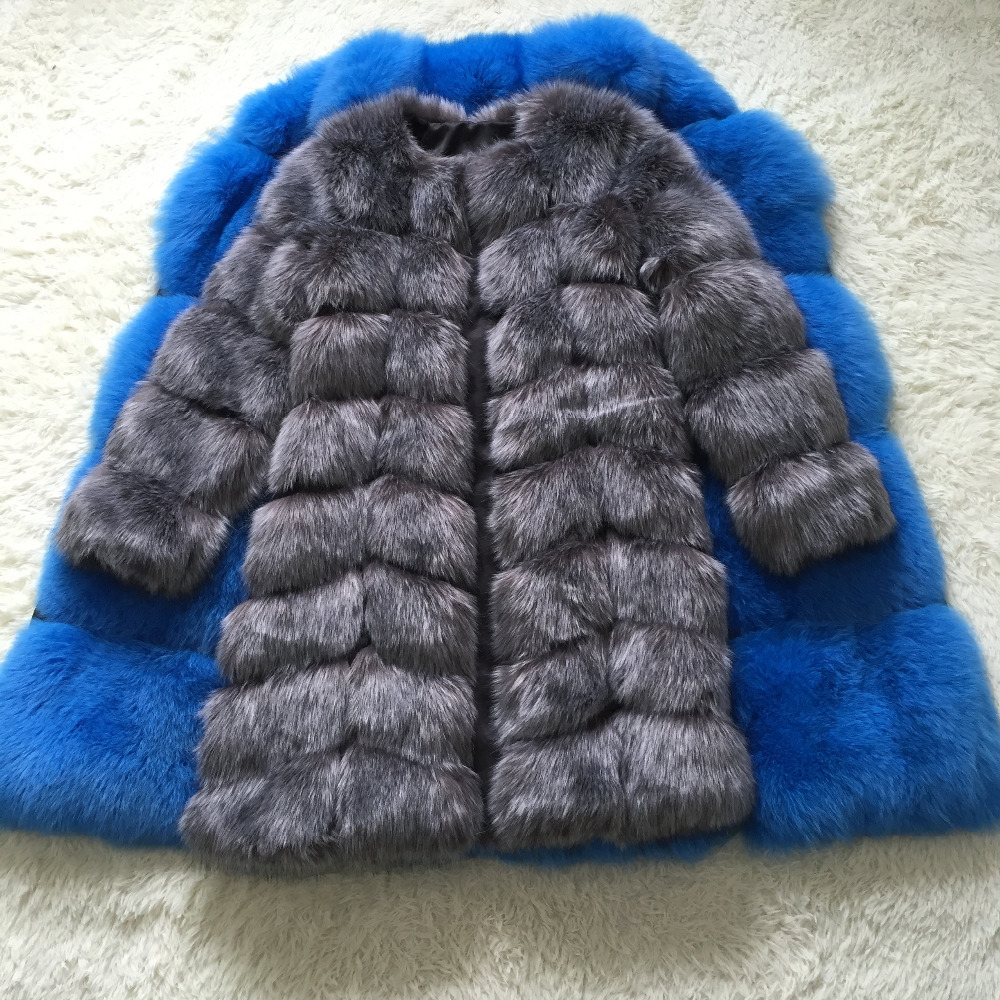 Nine Points Sleeve Warm Faux Fox Fur Overcoat Fashion Women Coat - Silvery