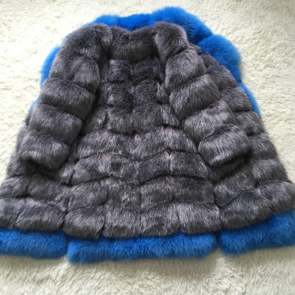 Nine Points Sleeve Warm Faux Fox Fur Overcoat Fashion Women Coat - Silvery