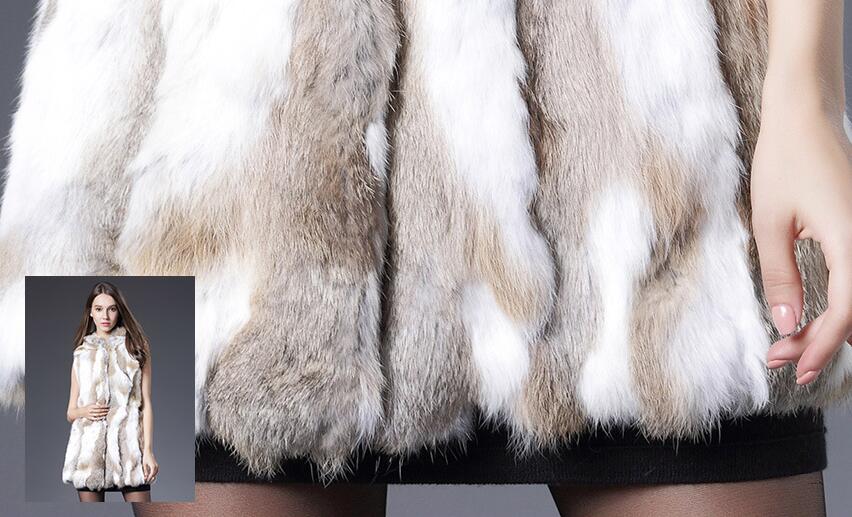 Overcoat Genuine Real Rabbit Fur Vest Fashion Women Medium-long With Belt Fur Waistcoat - Yellow