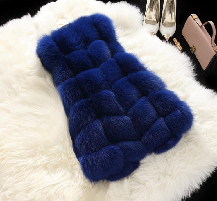 Popular Cute Elegant Faux Fox Fur Vest Fashion Women Overcoat - Blue
