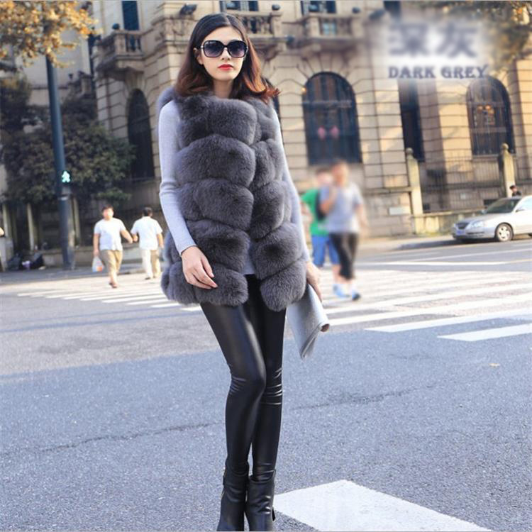 Popular Cute Elegant Faux Fox Fur Vest Fashion Women Overcoat - Blue