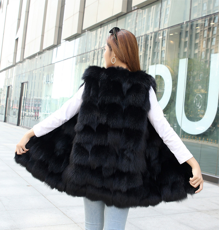 Popular Winter Furry Real Fox Fur Vest Fashion Women Waistcoat - Black