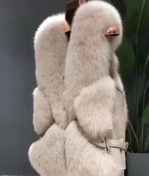 Popular Winter Short Furry Real Fox Fur Vest Fashion Women Waistcoat - Khaki