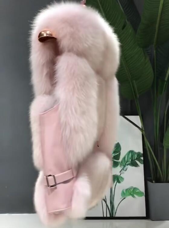 Popular Winter Short Furry Real Fox Fur Vest Fashion Women Waistcoat - Pink
