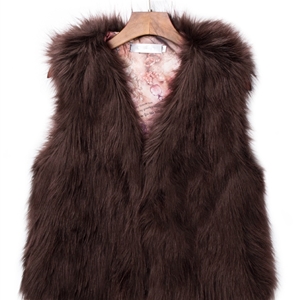 Pretty Cute Elegant Faux Fox Fur Vest Fashion Women Overcoat - Brown