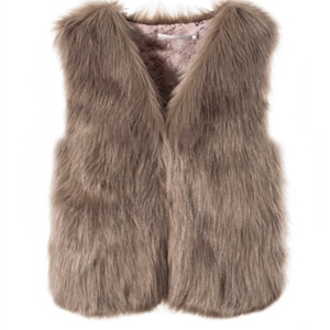 Pretty Cute Elegant Faux Fox Fur Vest Fashion Women Overcoat - Khaki