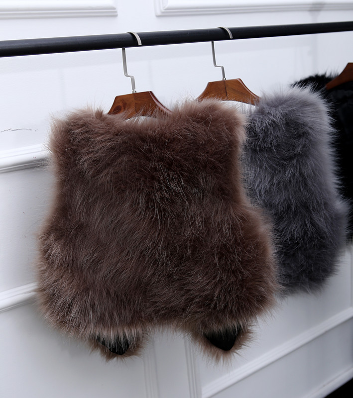 Pretty Winter Elegant Faux Lady Fur Vest Fashion Women Overcoat - Khaki
