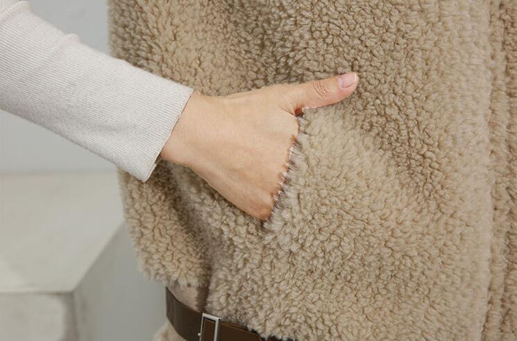 Pretty Winter Elegant Faux Lamb Fur Vest Fashion Women Overcoat - Red