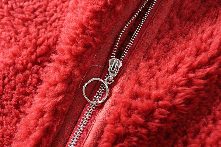 Pretty Winter Elegant Faux Lamb Fur Vest Fashion Women Overcoat - Red