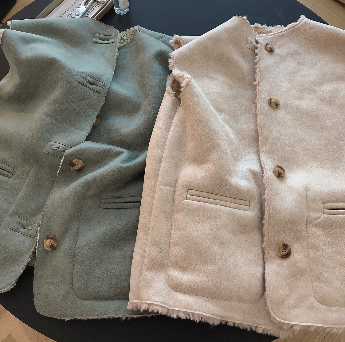 Reversible Winter Elegant Faux Lamb Fur Vest Fashion Women Overcoat - Beige