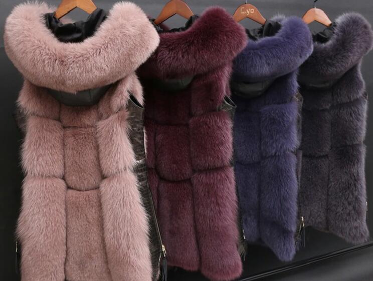 Splicing Long Furry Faux Fox Fur Vest Fashion Women Overcoat - Silvery