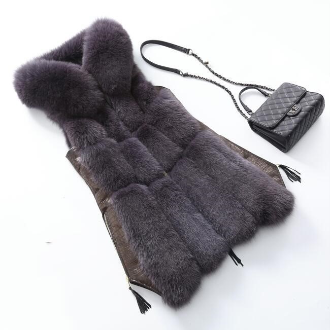 Splicing Long Furry Faux Fox Fur Vest Fashion Women Overcoat - Silvery
