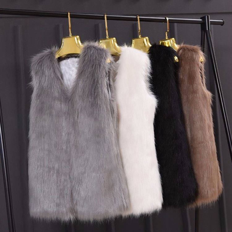 Super Cute Elegant Faux Fox Fur Vest Fashion Women Overcoat - Grey
