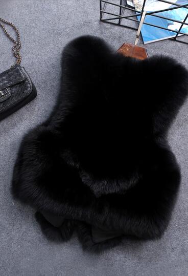Thick Furry Faux Fox Fur Vest Fashion Women Overcoat - Black