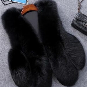 Thick Furry Faux Fox Fur Vest Fashion Women Overcoat - Black