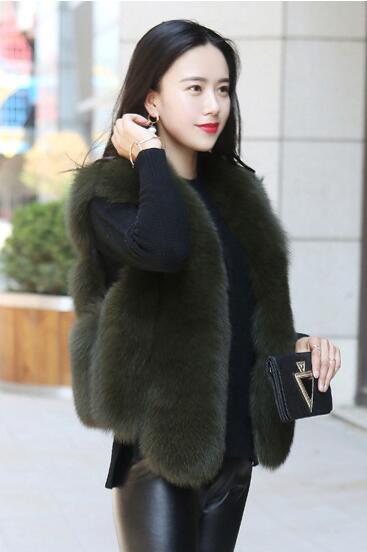 Thick Furry Faux Fox Fur Vest Fashion Women Overcoat - Green