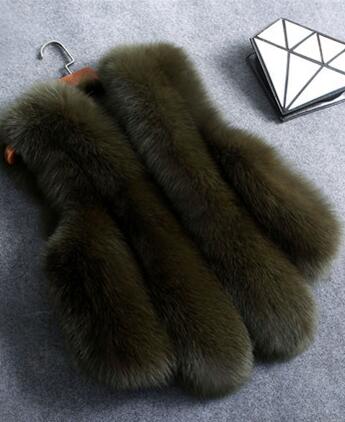 Thick Furry Faux Fox Fur Vest Fashion Women Overcoat - Green