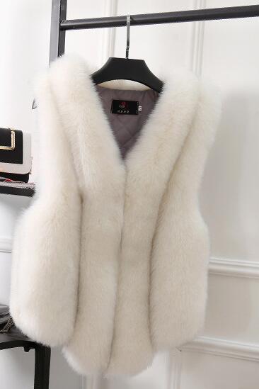 Thick Furry Faux Fox Fur Vest Fashion Women Overcoat - White