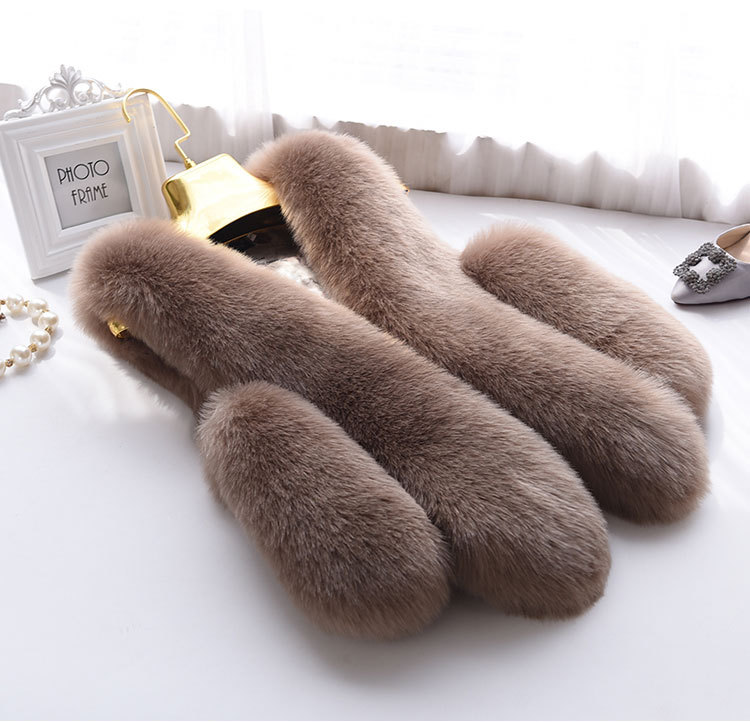 Unique Good Warm Faux Fox Fur Vests Fashion Women Waistcoat - Brown
