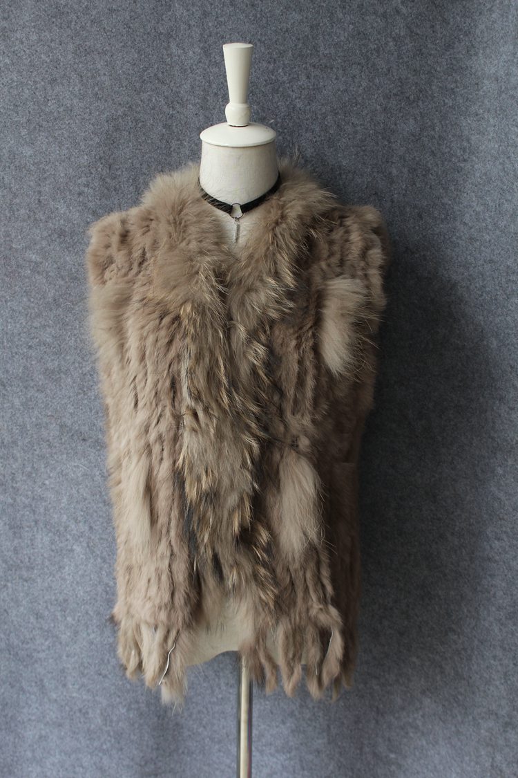 Unique Winter Elegant Faux Rabbit Fur Vest Fashion Women Waistcoat - Khaki